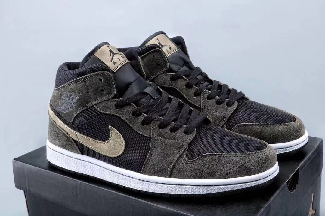 2020 Air Jordan 1 Olive Green Black White Shoes